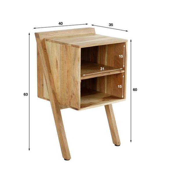 Nachtkastje angle solid / Massief acacia naturel