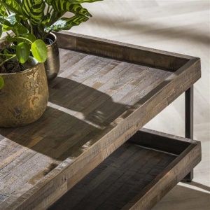 Salontafel Teca rechthoekig opstaande rand / Teakhout greywash