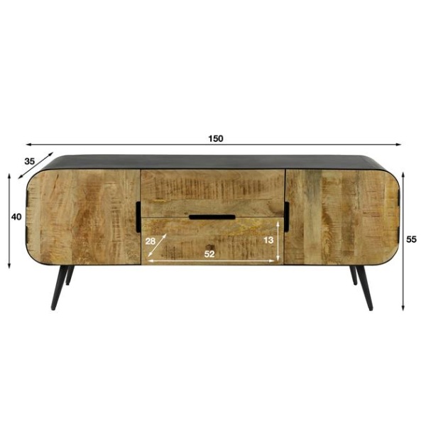 TV-meubel carve / Massief mango blank antiek