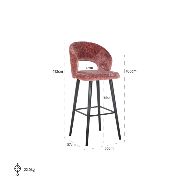 Barstoel Savoy rose  chenille (Bergen 705 rose chenille)