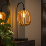Tafellamp 1L gebogen houten spijlen / Massief mango naturel