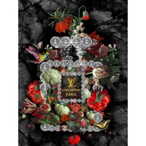 Glasschilderij Parfum met Bloemen 80x120 cm