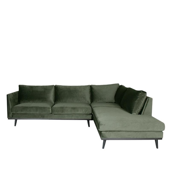 Hoekbank Siena - Army green - Fluweel - 2,5-Zits + Ottomane