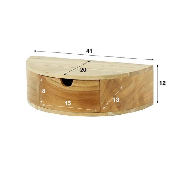 Nachtkastje 1L curve / Massief acacia naturel