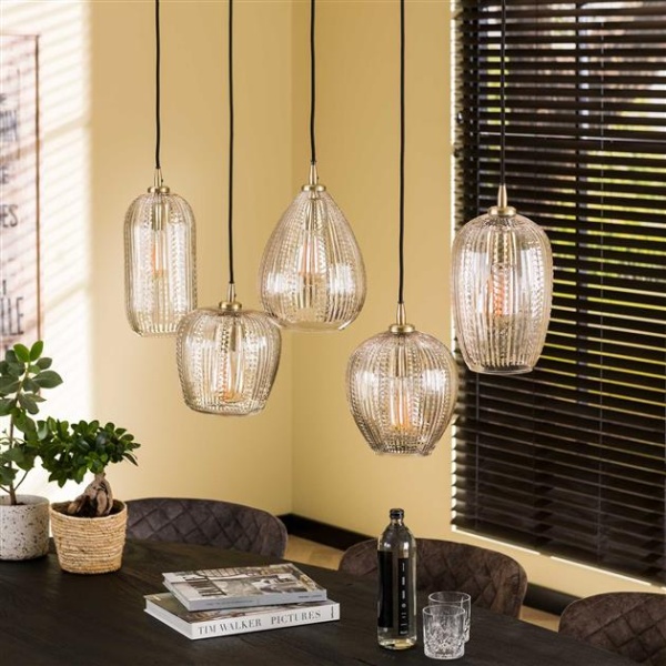 Hanglamp 5L diamond grain mix / Diamond glass