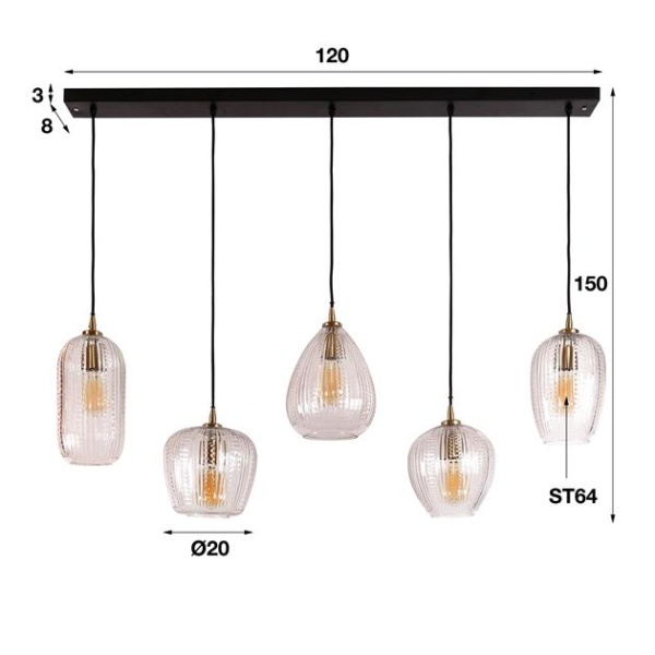 Hanglamp 5L diamond grain mix / Diamond glass