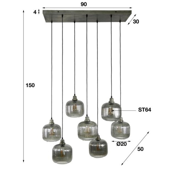 Hanglamp 4+3 stripe smoke / Grijs