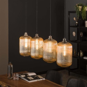 Hanglamp 4L stripe cilinder / Amberkleurig glas