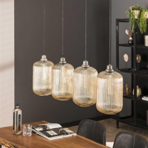 Hanglamp 4L stripe cilinder / Amberkleurig glas