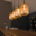 Hanglamp 4L stripe cilinder / Amberkleurig glas