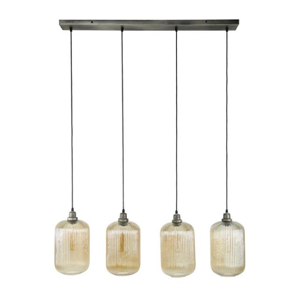 Hanglamp 4L stripe cilinder / Amberkleurig glas