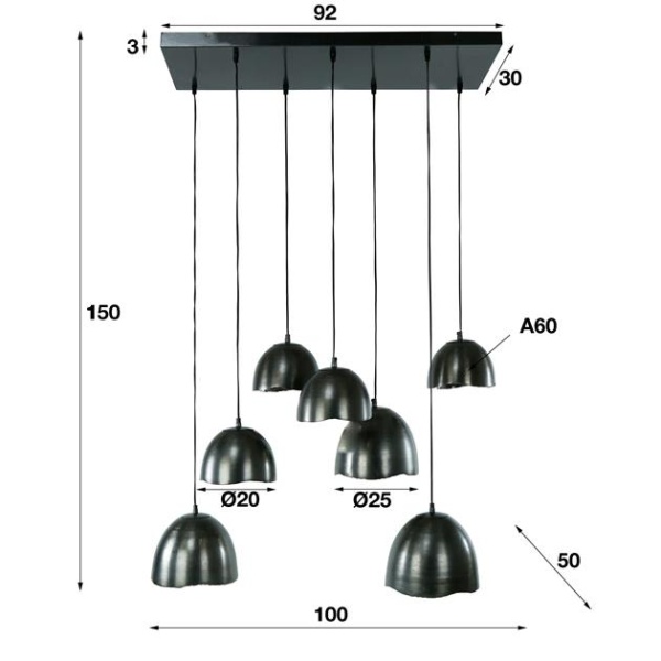 Hanglamp 4+3L mirror / Nikkel