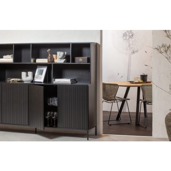 Combi-tablo: Organisch Eiken 130x130 & 2-stand Poot Zwart