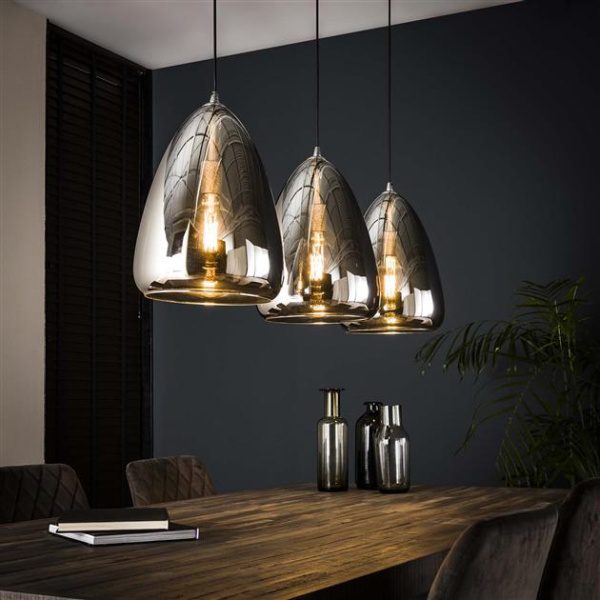 Hanglamp 3L silver pearl glass / Chromed glas