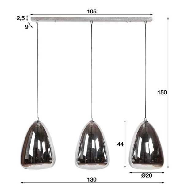 Hanglamp 3L silver pearl glass / Chromed glas