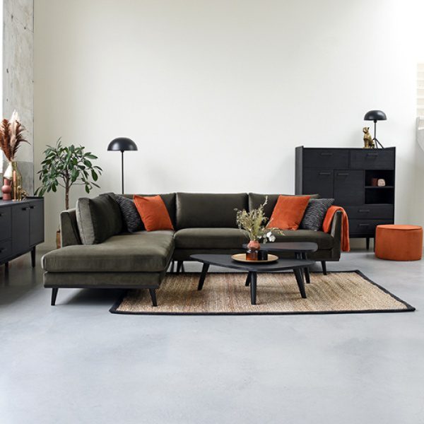 Hoekbank Siena - Army green - Fluweel - 2,5-Zits + Ottomane