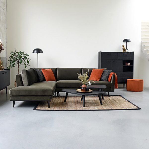 Hoekbank Siena - Army green - Fluweel - 2,5-Zits + Ottomane