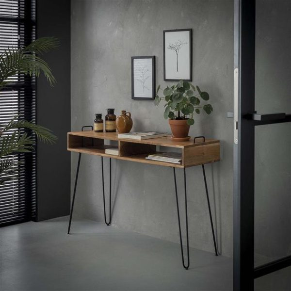 Kaptafel Quadro met 2 vakken / Massief acacia naturel