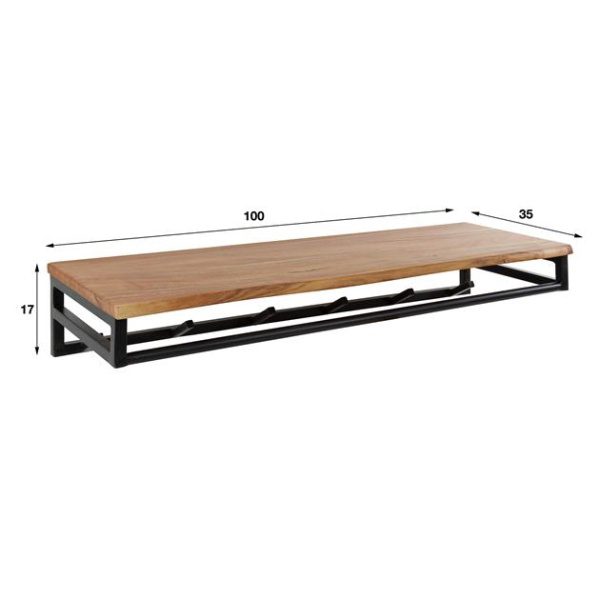 Kapstok custom 6 haken hoedenplank / Massief acacia naturel