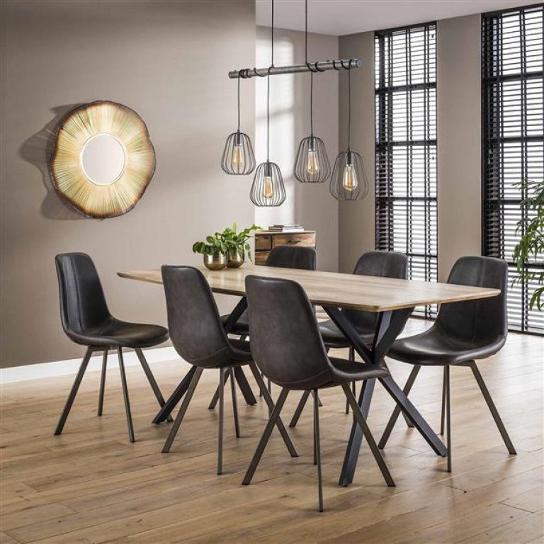 Eetkamertafel 190 ovaal blad zwart gepoedercoat frame / 3D Eiken