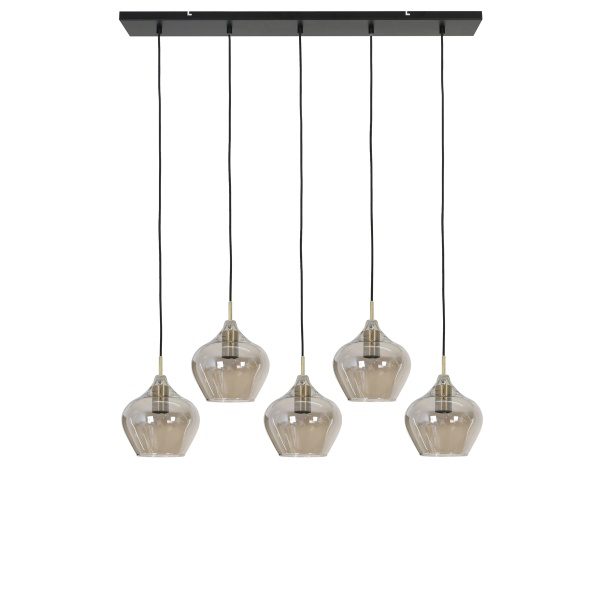 Hanglamp 5L 104x20x120 cm RAKEL antiek brons+smoke