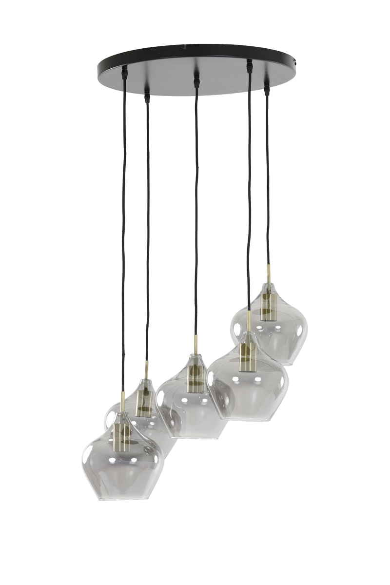 Hanglamp 5L 61x66 cm RAKEL antiek brons+smoke