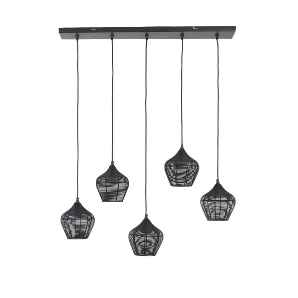 Hanglamp 5L 100x20x122 cm ALVARO mat zwart
