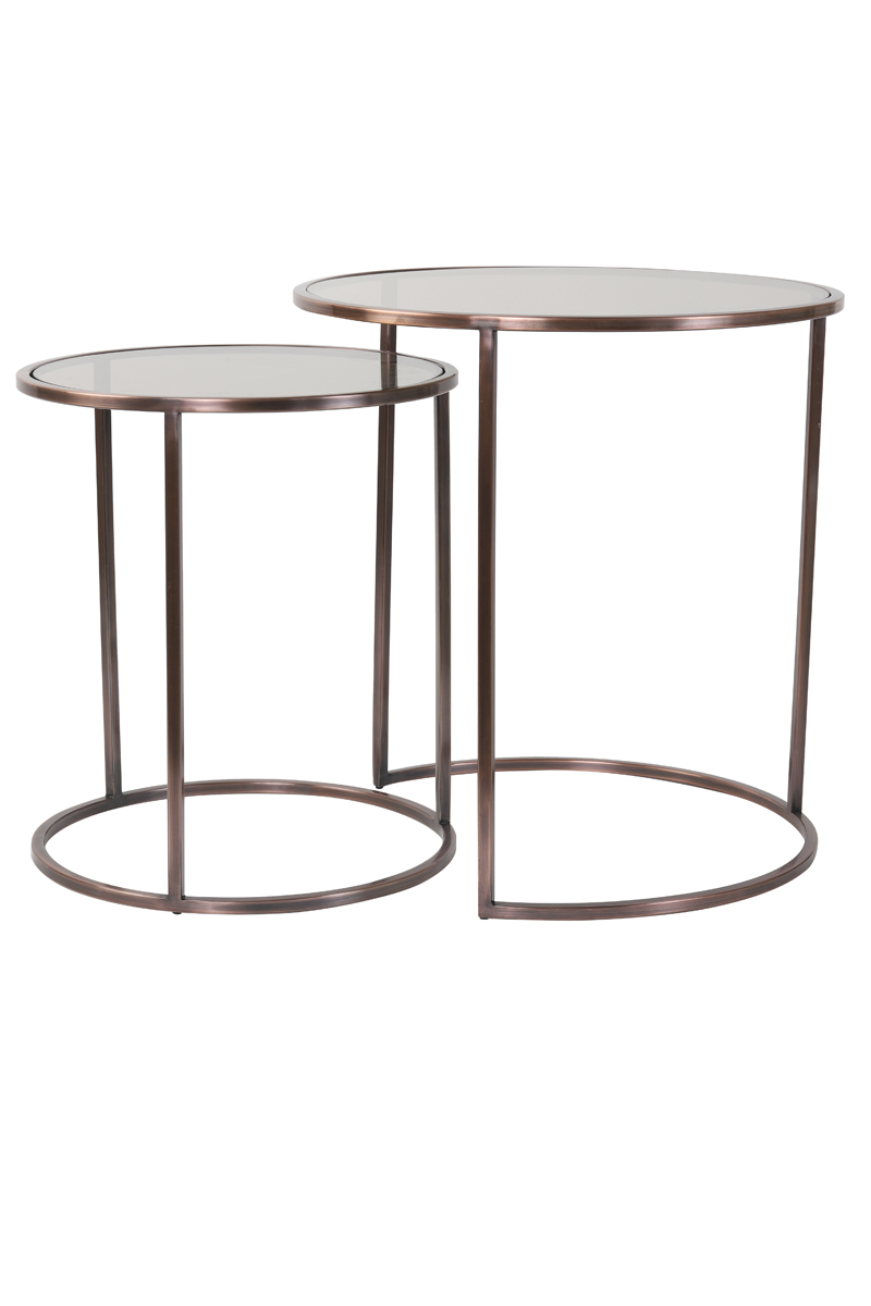 Bijzettafel S/2 40x45+50x52 cm DUARTE gls bruin+ant koper