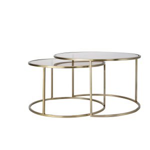 Salontafel S/2 65x39+75x44 cm DUARTE gls bruin+licht goud