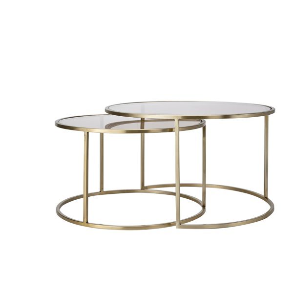 Salontafel S/2 65x39+75x44 cm DUARTE gls bruin+licht goud