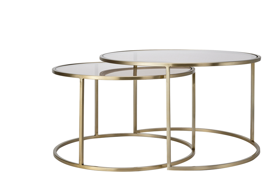 Salontafel S/2 65x39+75x44 cm DUARTE gls bruin+licht goud