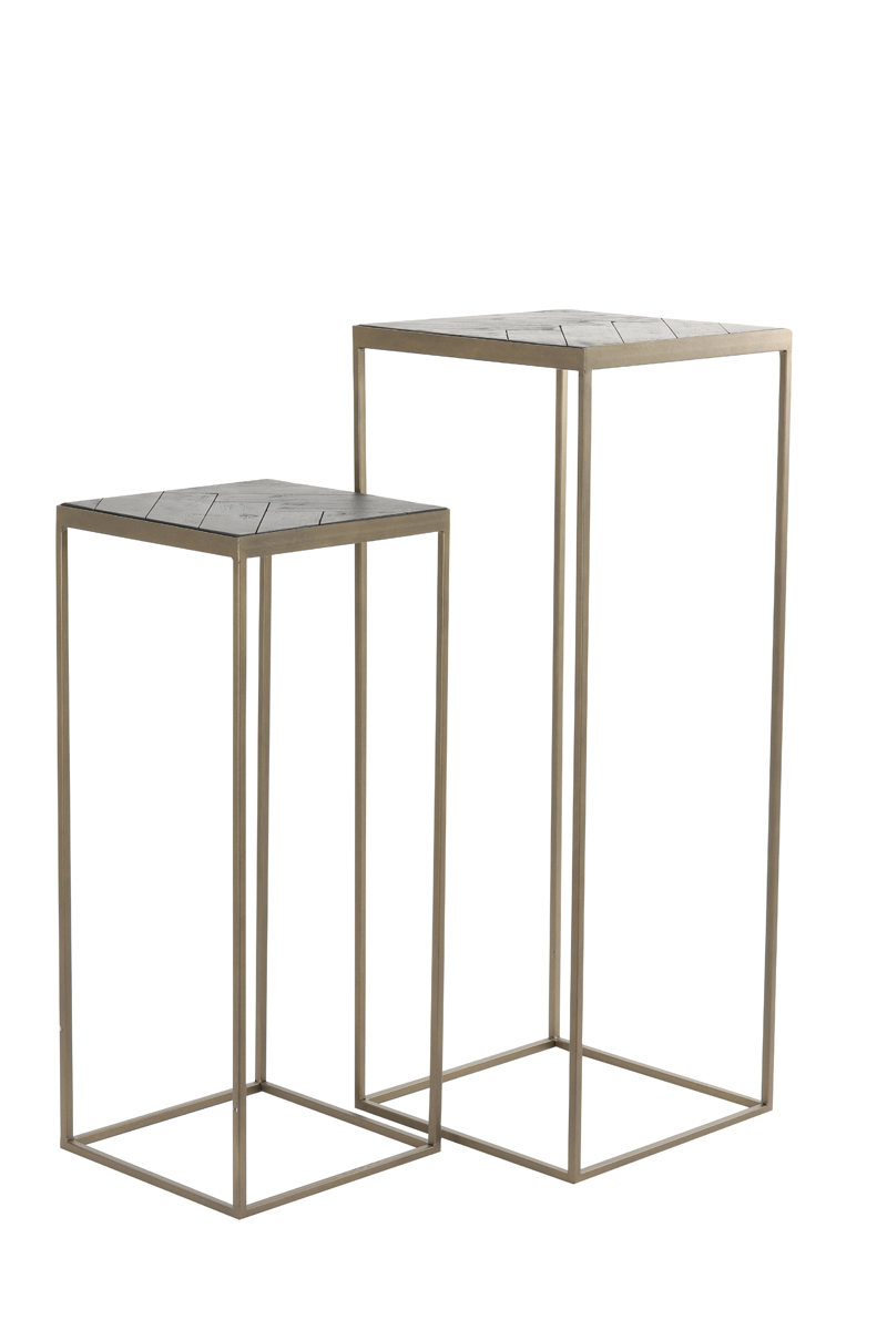 Zuil S/2 33x33x80+38x38x100 cm CHISA hout zwart-ant brons