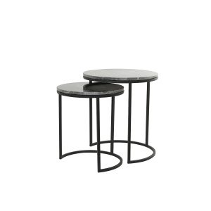 Bijzettafel S/2 41x48+49x53,5 cm ALFIO bruin marmer+zwart