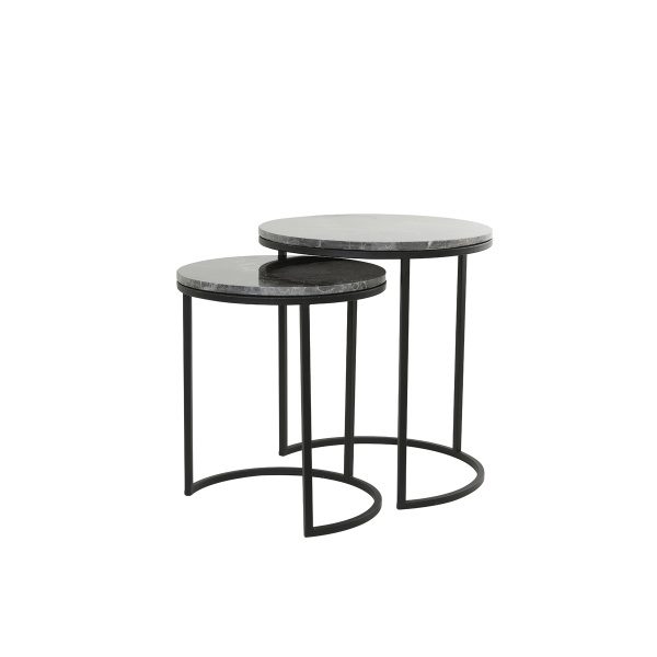 Bijzettafel S/2 41x48+49x53,5 cm ALFIO bruin marmer+zwart