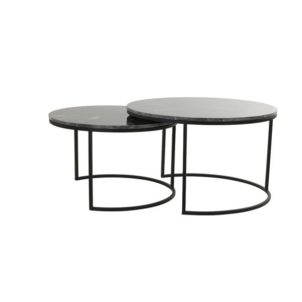 Salontafel S/2 65,5x40,5+75x45,5 cm ALFIO bruin mrmr+zwart