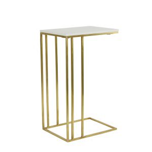 Bijzettafel 41x31x66 cm ROSHAN wit marmer+antiek brons
