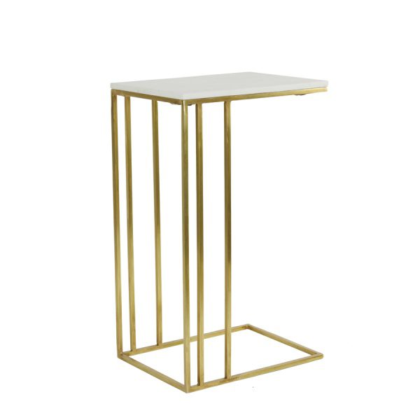 Bijzettafel 41x31x66 cm ROSHAN wit marmer+antiek brons