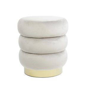 Poef 40x45 cm KIMI velvet licht grijs+goud