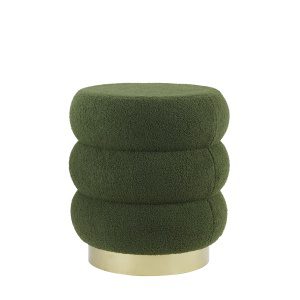 Poef 40x45 cm KIMI teddy donker olijf groen+goud