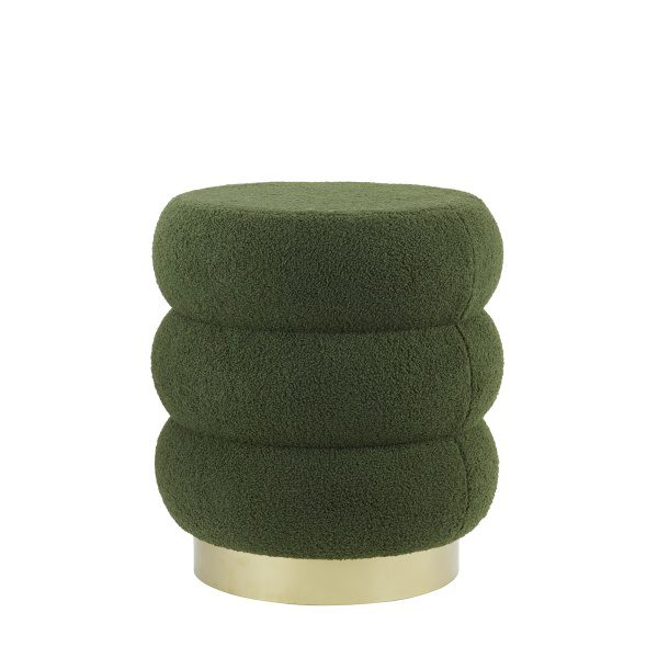 Poef 40x45 cm KIMI teddy donker olijf groen+goud