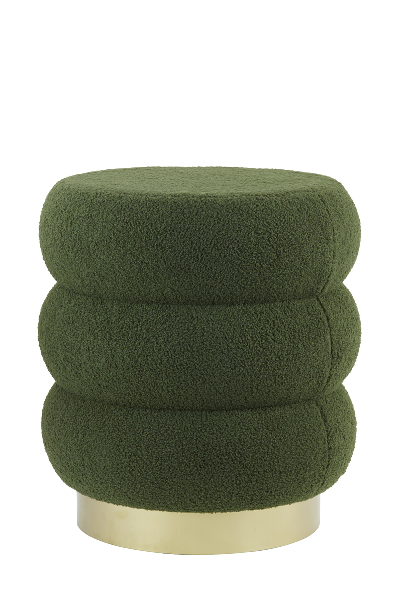 Poef 40x45 cm KIMI teddy donker olijf groen+goud