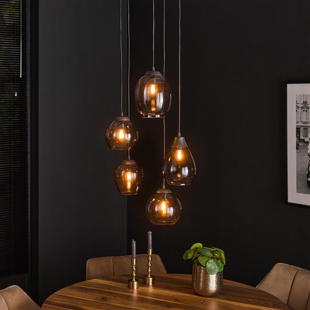 Hanglamp 5L getrapt mix / Chromed glas