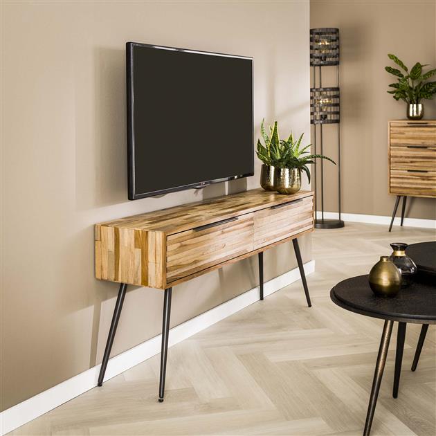 TV-meubel 2L Teca strip / Teakhout verweerd