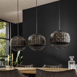 Hanglamp 3x bol waterhyacint / Zwart nikkel