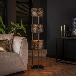 Vloerlamp 3L tower waterhyacint / Zwart nikkel