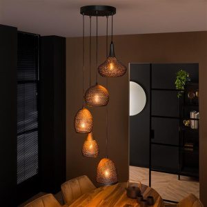 Hanglamp 5L getrapt punch mix / Zwart bruin
