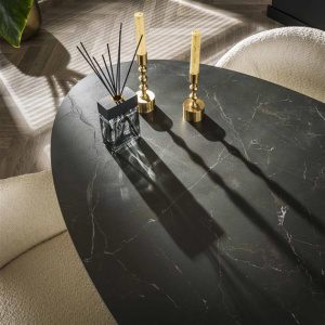 Eetkamertafel 180 oval ceramic / Ceramic natural black
