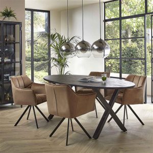 Eetkamertafel ovaal 200x105 Yucon black / Massief acacia zwart