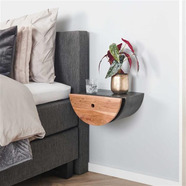 Nachtkastje 1L set/2 half moon / Massief acacia naturel