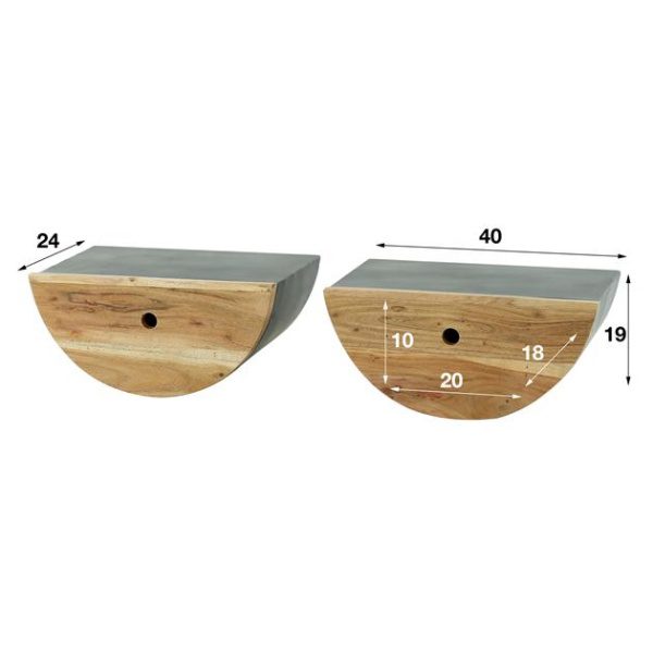 Nachtkastje 1L set/2 half moon / Massief acacia naturel
